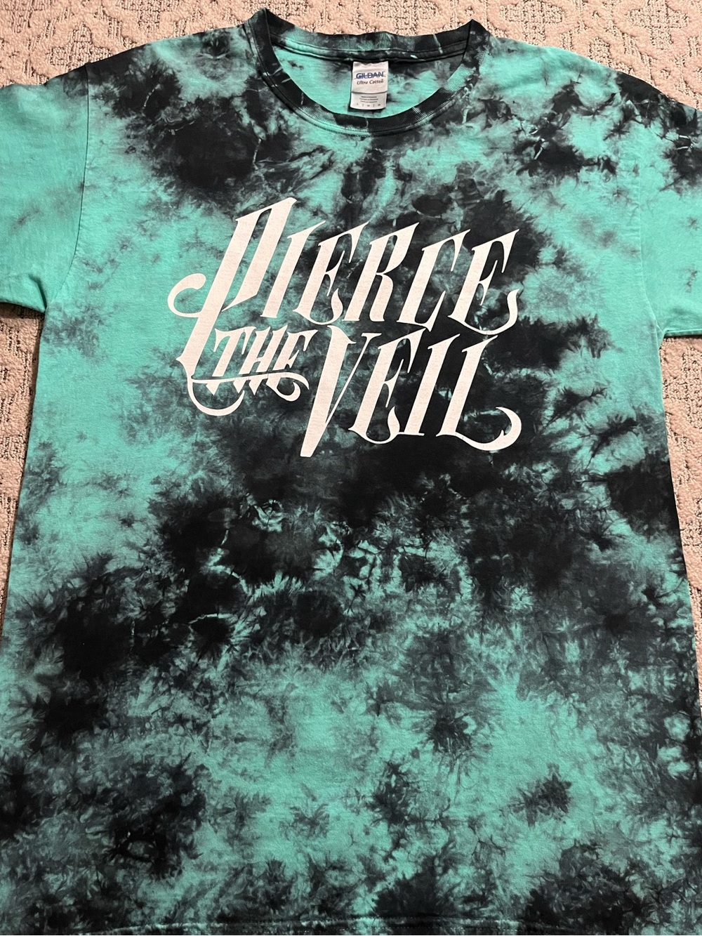 🎸 '16 Pierce The Veil Band Original Text Logo Black & Turquoise Thick Cotton Tee